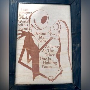 FINAL PRICE 🎃🎃🎃JACK AND SALLY ETCHED WOOD FRAME🎃🎃🎃